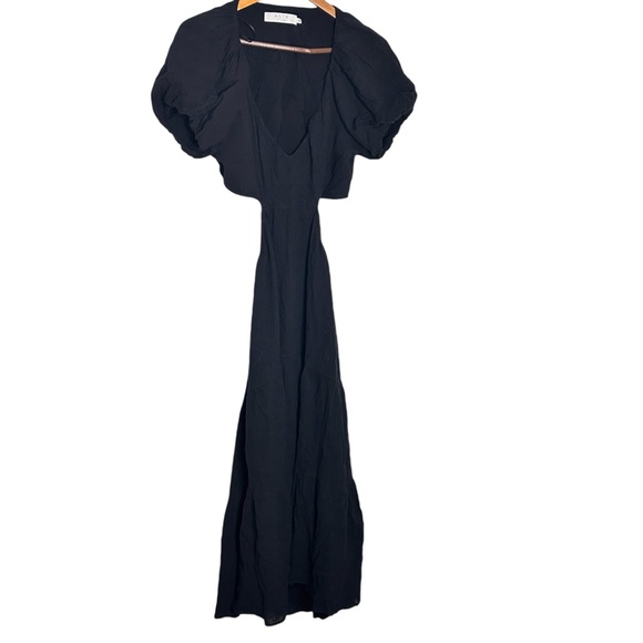 ASTR Puff Sleeve Cutout Gauze Midi Sundress In Black Size L So Cute Linen Blend - Picture 3 of 7